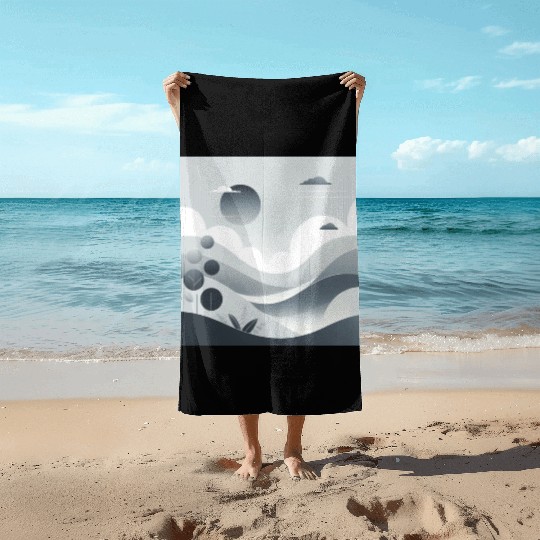 "Tranquil Monochrome Horizon" Beach Towels
