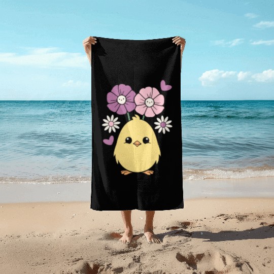 Chick Chicken Spring Flowers Summer Easter Garden Beach Towels