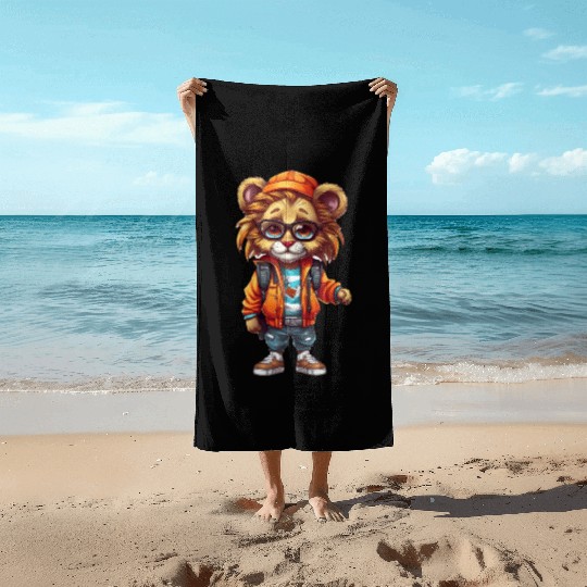Cute Lion Cartoon Beach Towels