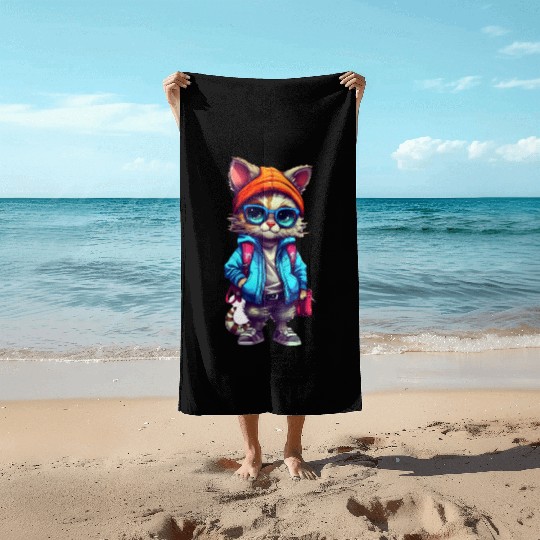 Cute Cat Cartoon Beach Towels