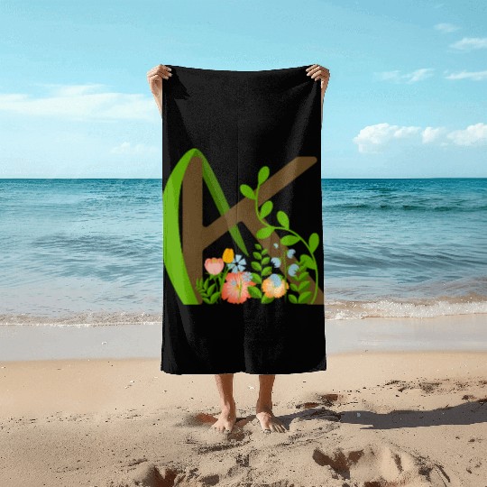 Capital letter K monogram and wildflowers Beach Towels