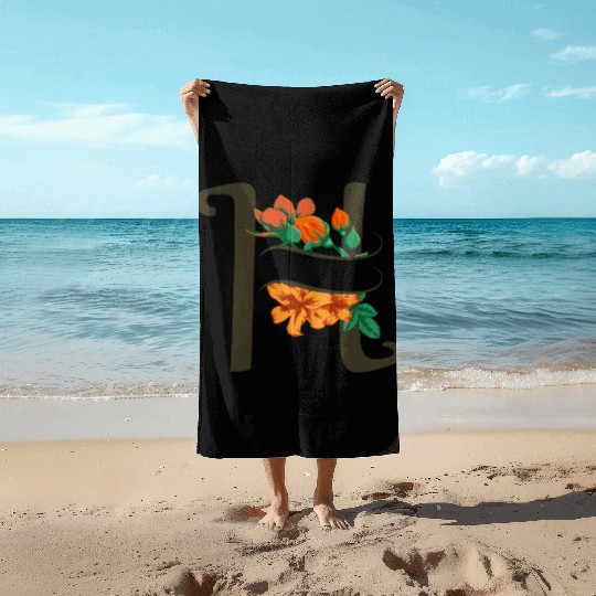 Capital letter H monogram with roses and lily Beach Towels