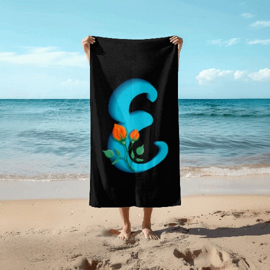 Three dimensional capital letter E rose monogram Beach Towels