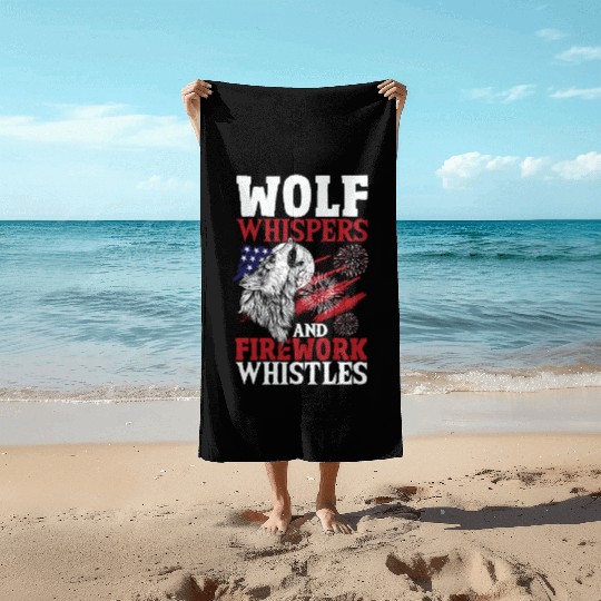 Howling Wolf White Stars Red Stripes American Beach Towels
