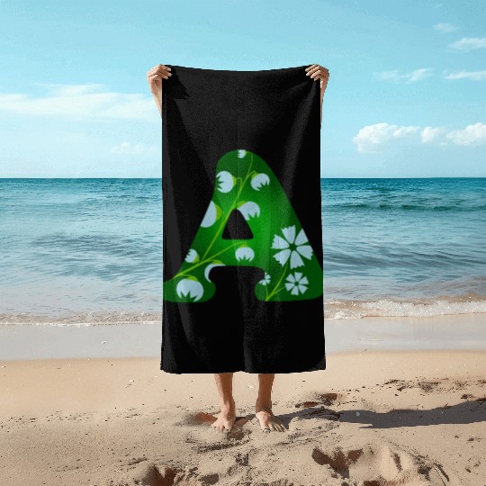 Monogram with capital letter A and bellflowers Beach Towels
