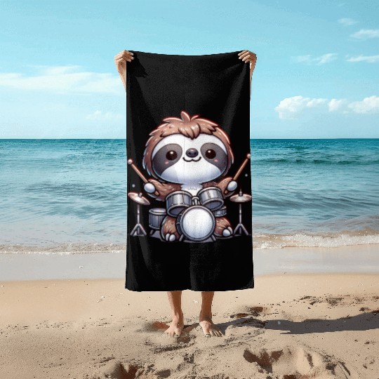 Cool Sloth Drummer Lazy Beats Design Beach Towels