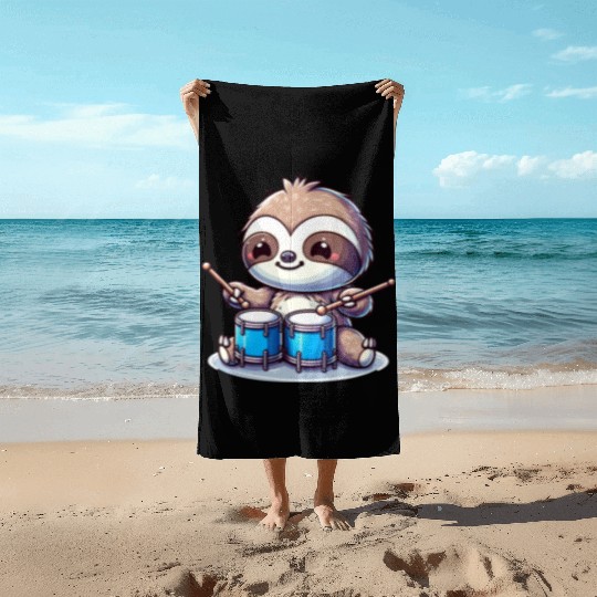 Cool Sloth Drummer Lazy Vibes Design Beach Towels