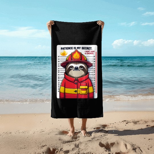 Patience in Flames: Sloth Firefighter Beach Towels