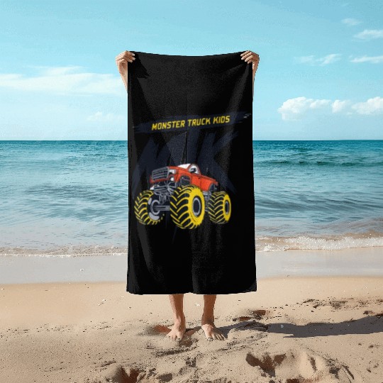 monster trucks kids Beach Towels