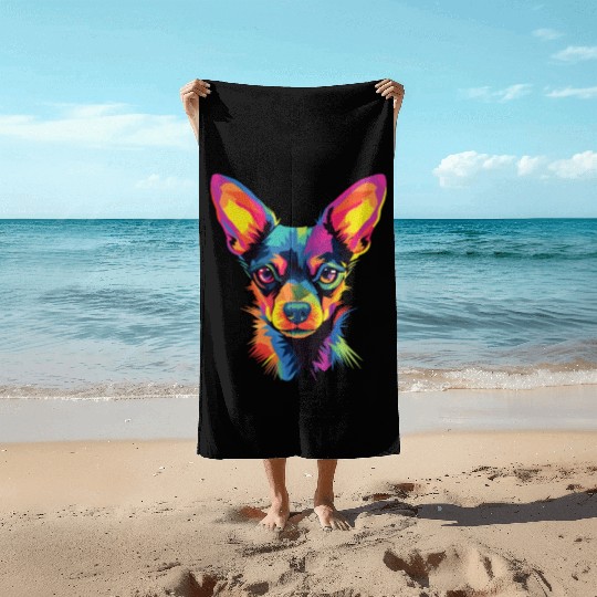 Watercolor Colorful Russian Toy Terrier Beach Towels
