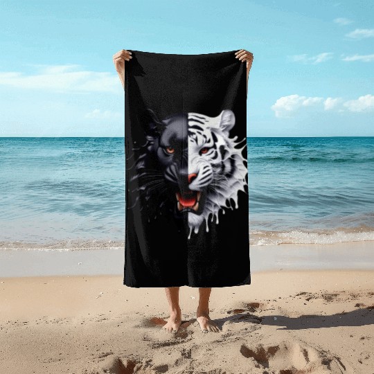 3D realistic black panther & Leopart Design Beach Towels