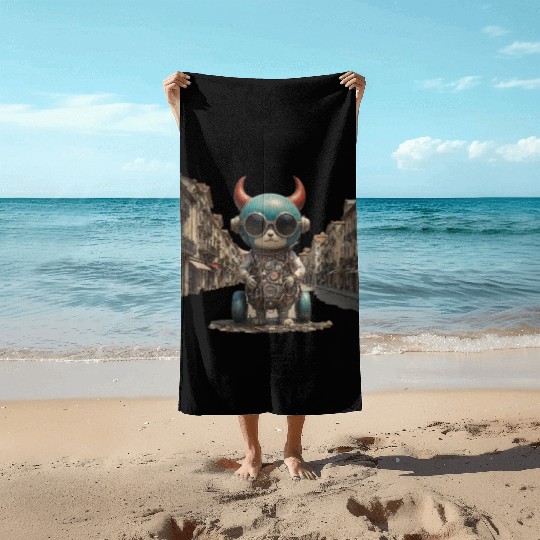 Fantasy scene of an animal in a classic town Beach Towels