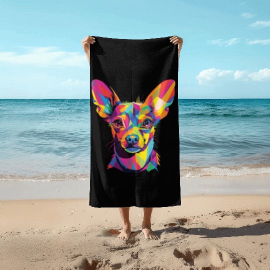 Watercolor Colorful Russian Toy Terrier Beach Towels