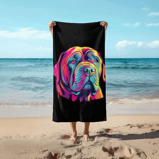 Watercolor Colorful Neapolitan Mastiff Beach Towels