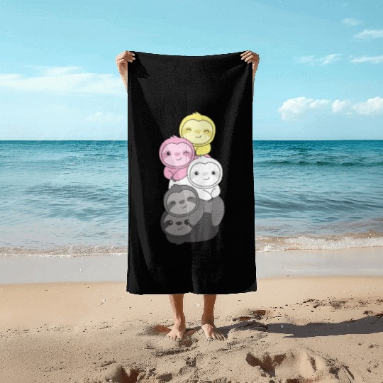 Queerplatonic Flag Pride Lgbtq Cute Sloth Beach Towels