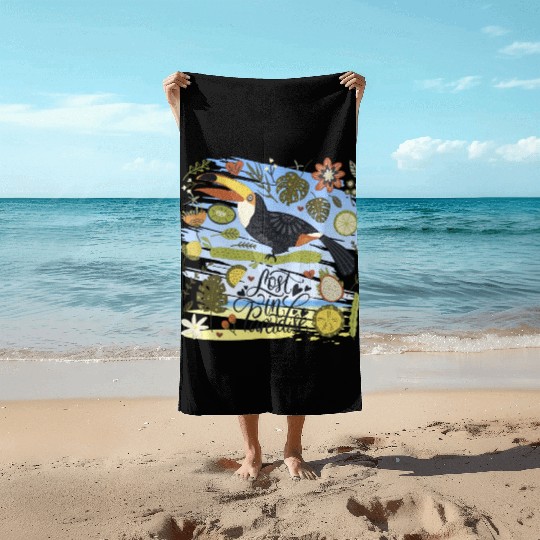 Art Unique Lost in Paradise - Bird Parrot Cartoon Beach Towels