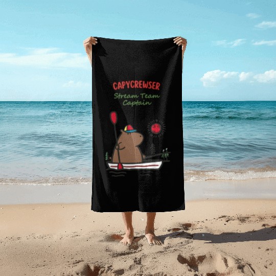 Captain Capy: Nautical Capybara Canoe Adventure Beach Towels