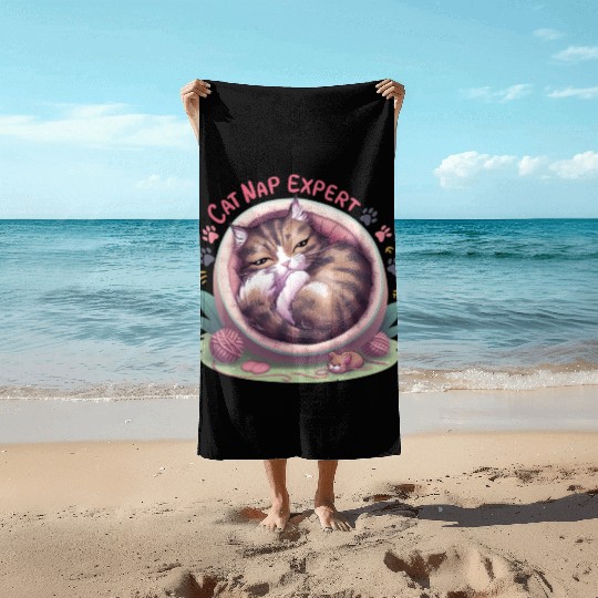 Cat Nap Expert - Funny Cat Outfit! Beach Towels