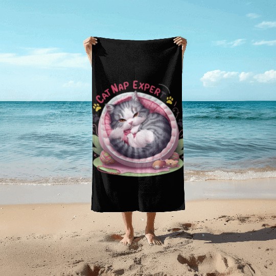 Cat Nap Expert - Funny Cat Outfit! Beach Towels