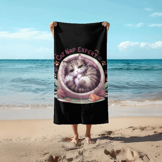 Cat Nap Expert - Funny Cat Outfit! Beach Towels