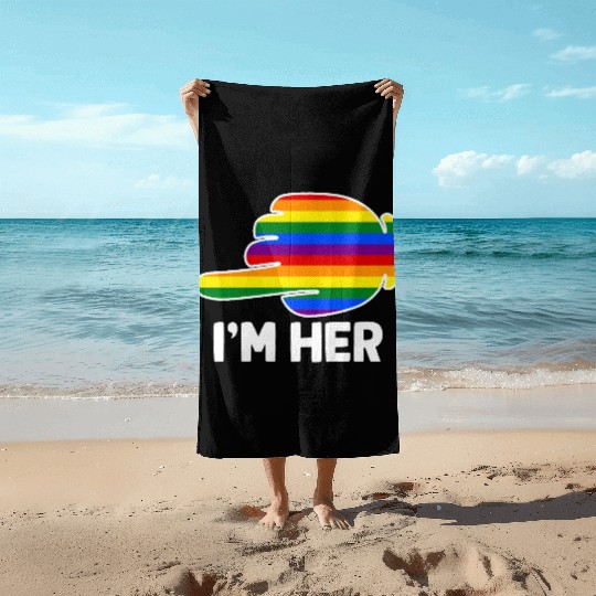 I'm Hers Rainbow Lesbian Couple Funny LGBT Pride Beach Towels