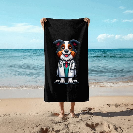 Border Collie as a Doctor, funny dog Beach Towels