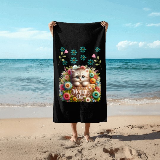 Happy Mothers Day Cute Baby Kitten Beach Towels