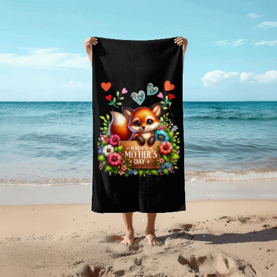 Happy Mothers Day Baby Fox Beach Towels