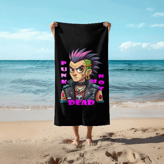 Punk Resurgence,illustration of Punk Man Beach Towels
