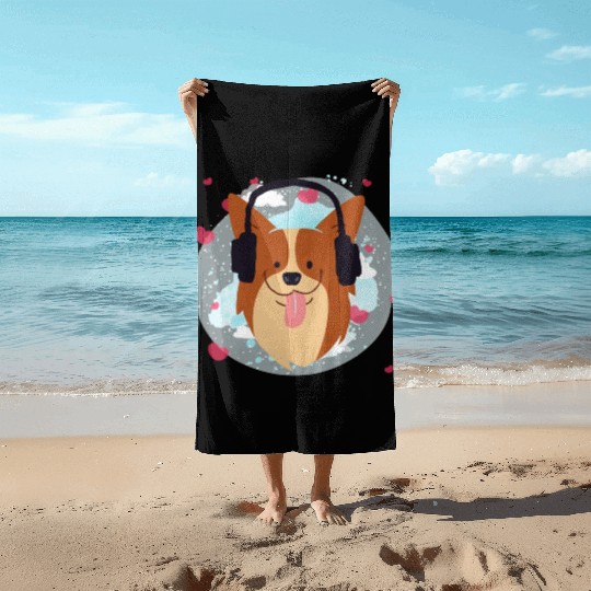 Joy Dog Love Music Using Headphone Cheer Happy Beach Towels