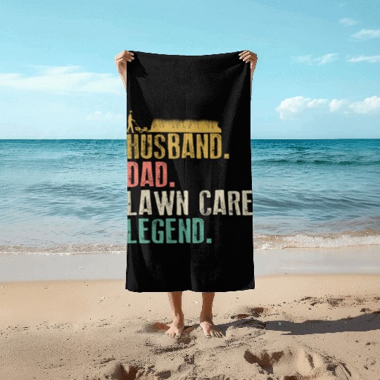 Father Husband Lawn Mowing Legend Gardening Dad Beach Towels