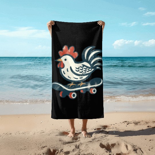 Skateboarding Farm Chicken Beach Towels