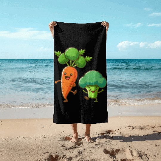 Carrot Dancing with Broccoli Beach Towels