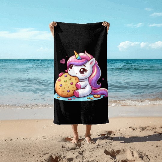 Unicorn Enjoying a Cookie Beach Towels