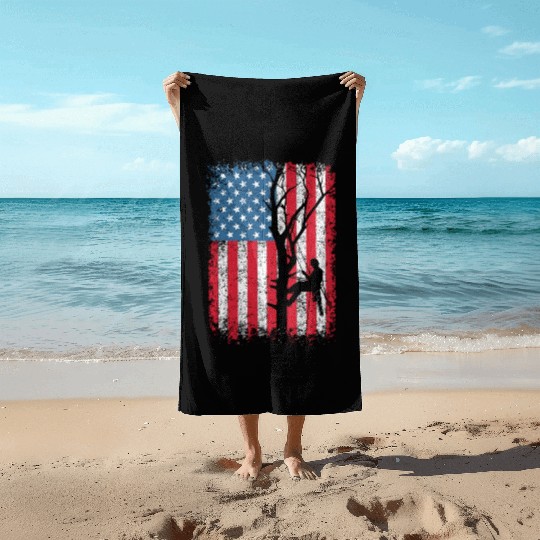 American Flag Arborist Gift For Men Cool Tree Love Beach Towels