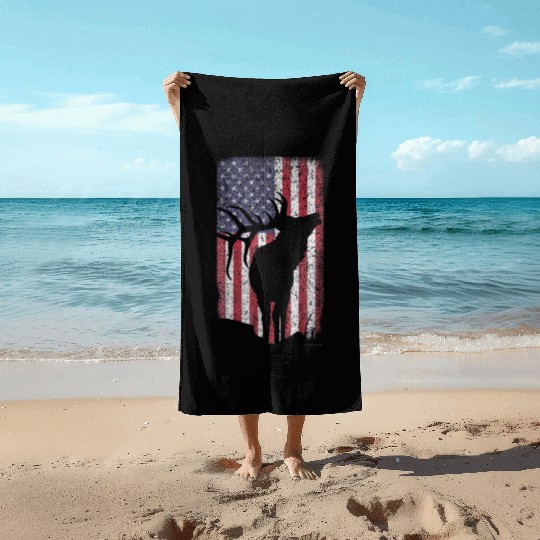 Elk Hunting Bugling Bull US Flag American Beach Towels