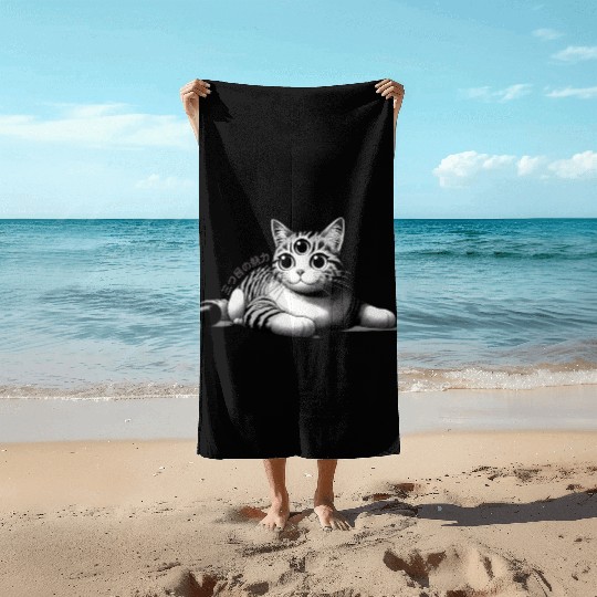 Three-Eyed Cat Enigma: A Mystical Japanese Marvel Beach Towels
