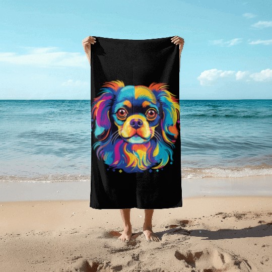 Watercolor Colorful Tibetan Spaniel Beach Towels