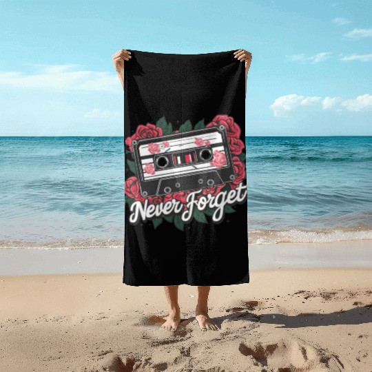 A cassette tape colored with roses Beach Towels