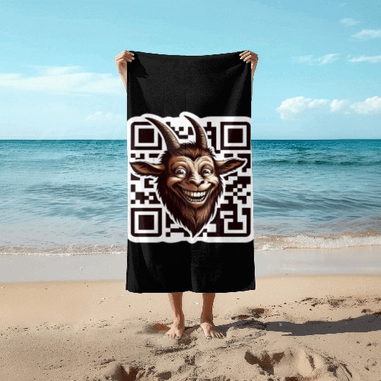 Qr Code Goat: Scan for Baaa-mazing Content! Beach Towels
