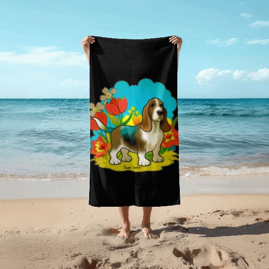 A sweet basset hound dog Beach Towels