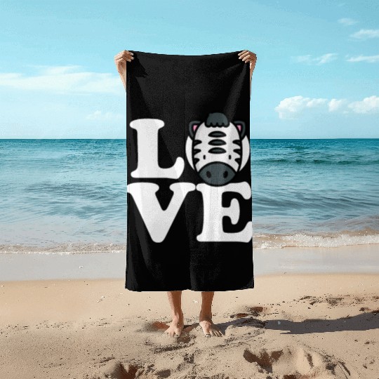 LOVE Zebra Funny Stripes Animal Face African Pun Beach Towels