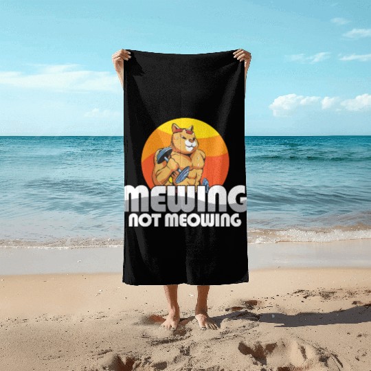 Funny Cat Meme Mewing Not Meowing Jawline Beach Towels