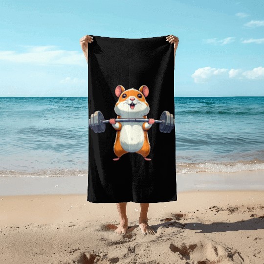 Hamster Power Training: Cartoon-Style Dumbbell Beach Towels