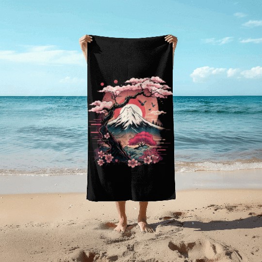 Japanese Sakura Garden Geisha Mount Fuji Cherry Beach Towels
