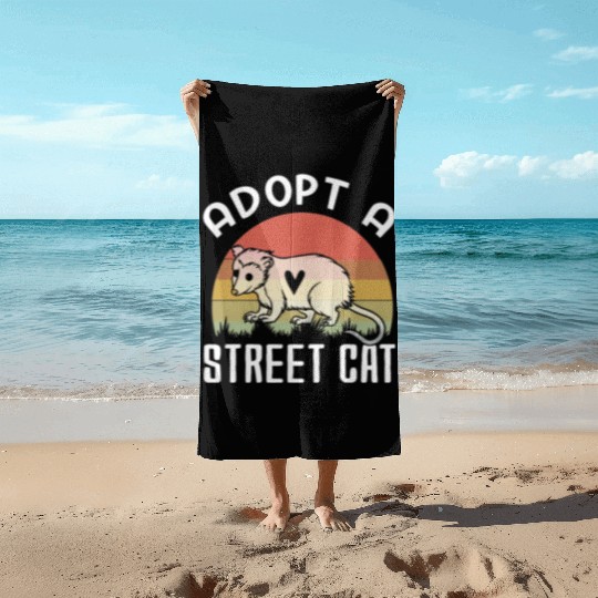 Adopt A Street Cat Funny Opossum Vintage Beach Towels