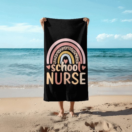 Rainbow Leopard Print School Nurse Back To School Beach Towels