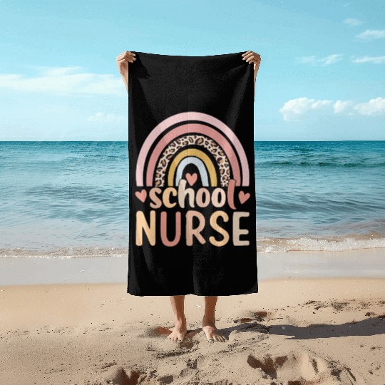Rainbow Leopard Print School Nurse Back To School Beach Towels