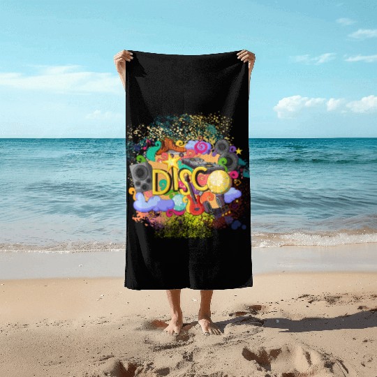 Vector Disco Theme Guitar Piano Song Drum Speaker Beach Towels