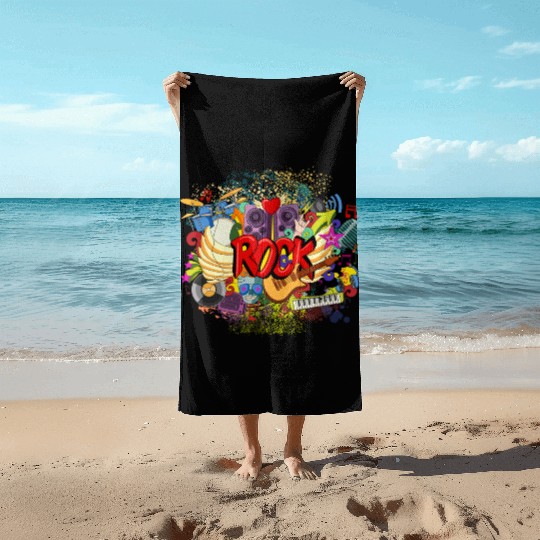 Vector Rock n Roll Theme Guitar Piano Song Drum Beach Towels